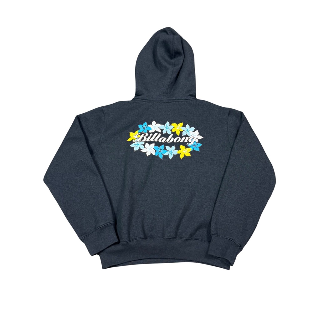 Vintage‎ Billabong Floral Spell Out Black Logo Hoodie Sweatshirt Women's Medium